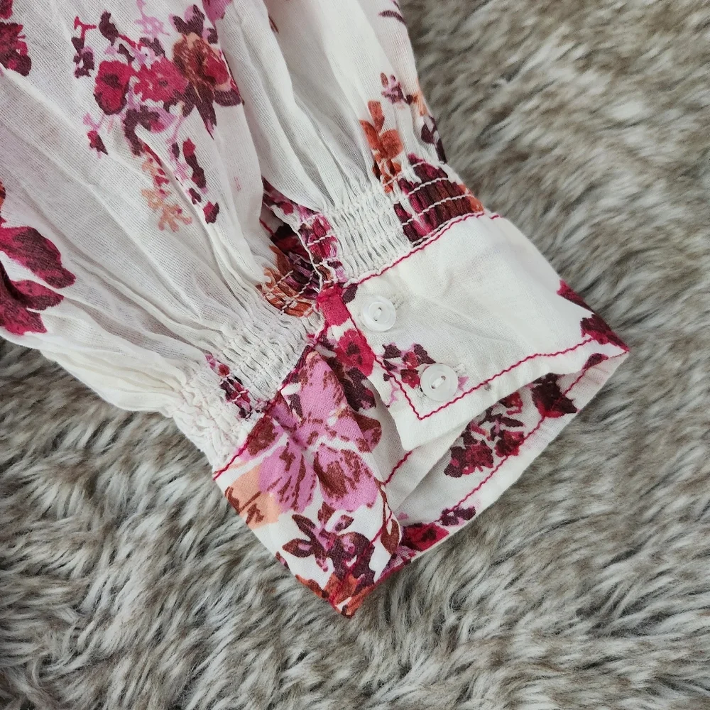Free People Camella Mini Dress‎ White And Pink Floral Print Women's Size Large